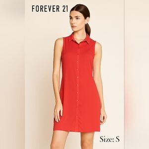 Forever 21 Women's Coral Collared Shirt Mini Dress Sleeveless Polyester Size S